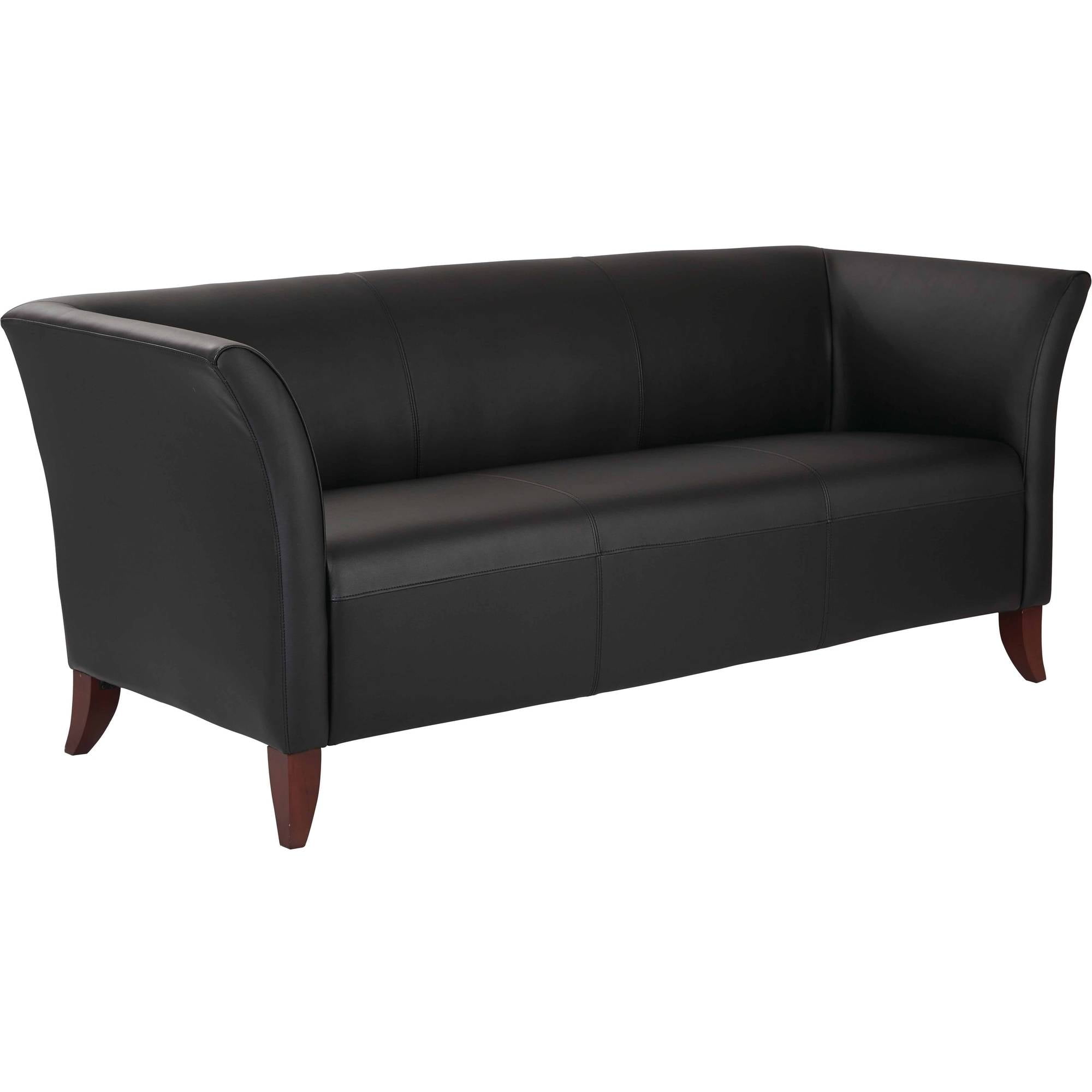 image: Office Star Faux Leather Sofa with Cherry, Shipped Assembled with Legs Unmounted, Multiple Colors