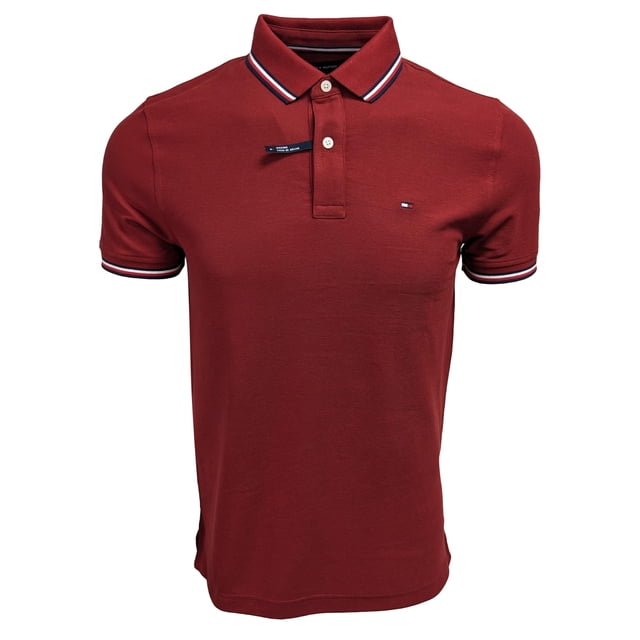Polo Tommy Hilfiger con cuello a rayas para hombre (S, rojo oscuro)