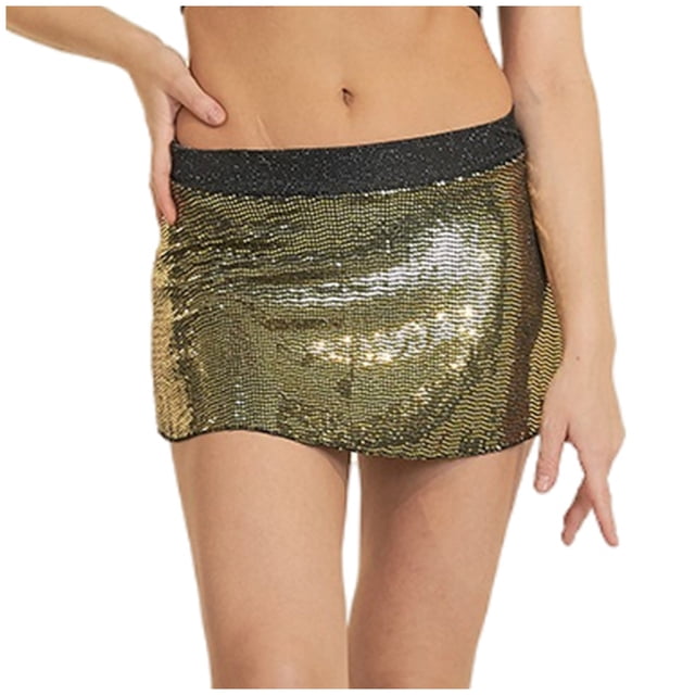 Birdeem Jupe Courte Extensible Taille Haute Unie à Paillettes pour Femmes
