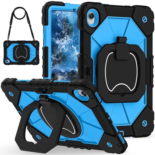 Funda Resistente a Golpes para Samsung Galaxy Tab S11, Funda Protectora de Silicona + Capa de PC con Rotación de 360°, Asa Cuadrada y Correa para el Hombro, Azul, para Galaxy Tab S11