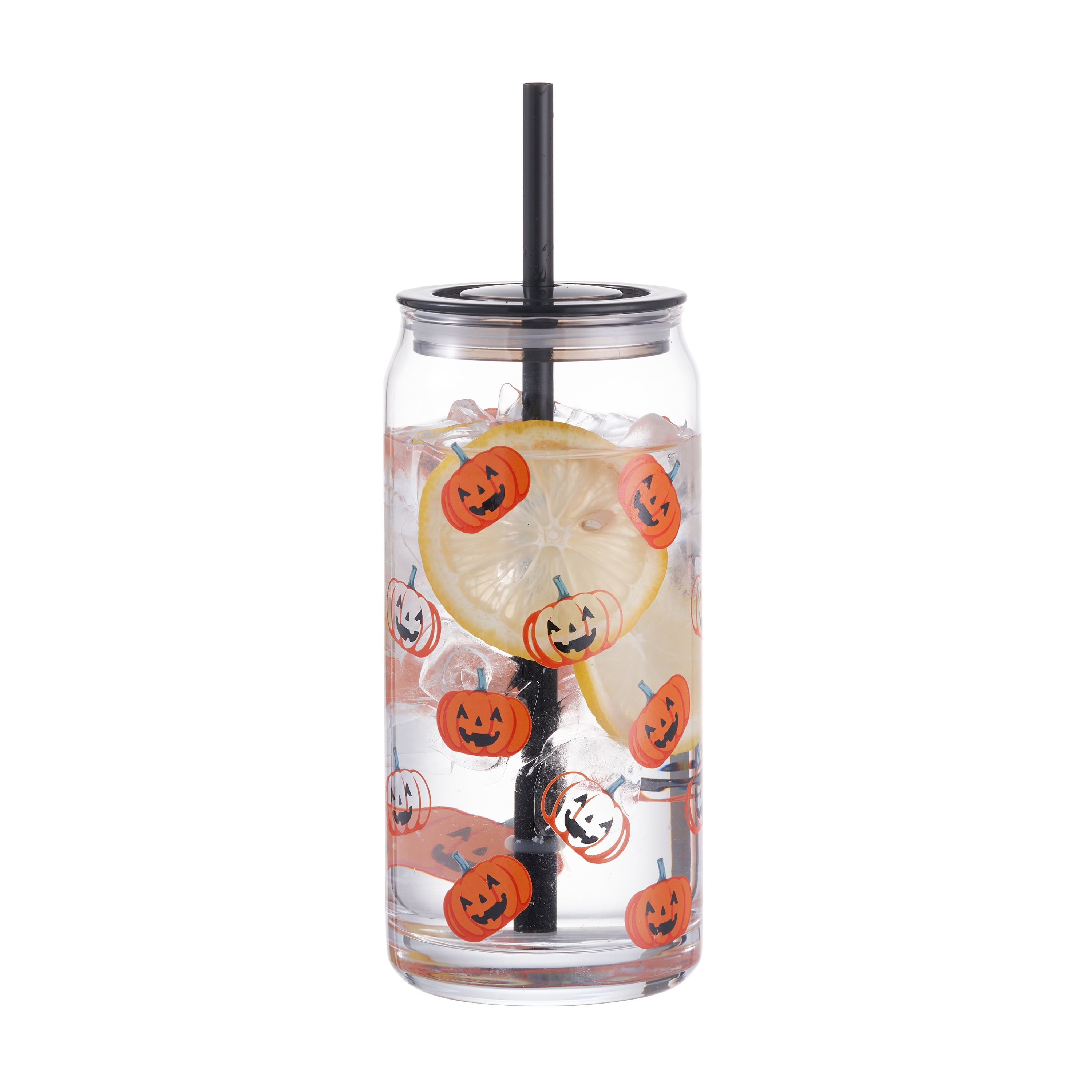 Way To Celebrate Glass Can Sipper, 20 oz, Halloween Pumpkin