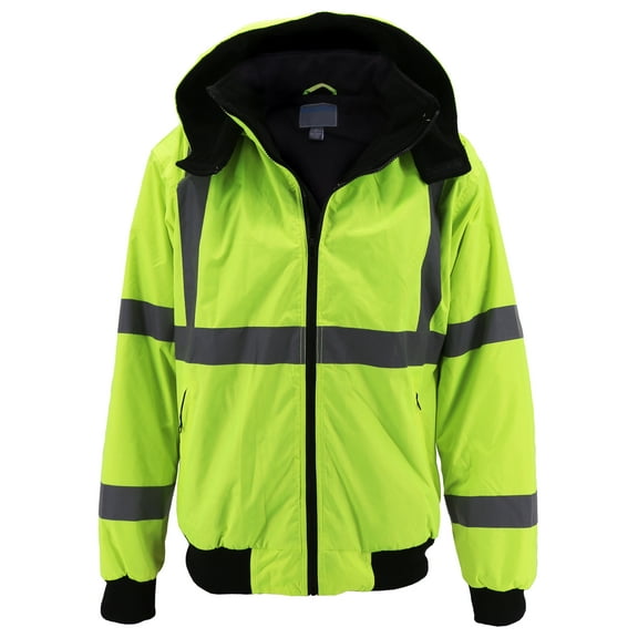 Men's Class 3 Safety High Visibility Water Resistant Reflective Neon Work Jacket (Neon Yellow, XS)