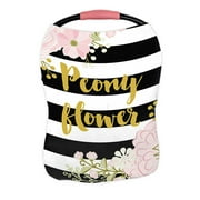 ABPHQTO Peony Black White Stripes Flower Peonies Nursing Cover Baby Breastfeeding Infant Feeding Cover Baby Car Seat Cover Infant Stroller Cover Carseat Canopy Breathable
