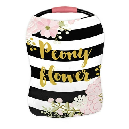 ABPHQTO Peony Black White Stripes Flower Peonies Nursing Cover Baby Breastfeeding Infant Feeding Cover Baby Car Seat Cover Infant Stroller Cover Carseat Canopy Breathable