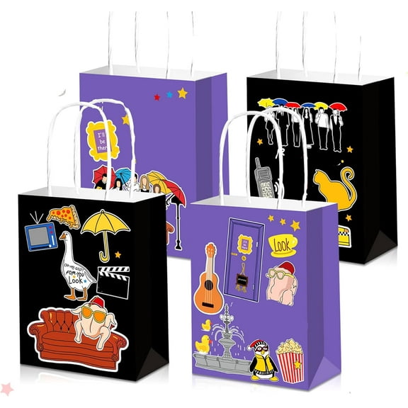 Friends Theme Party Gift Bag 12 Pack - Remember the classic retro elements double-sided design Black and purple two-color nostalgic fan gift bag