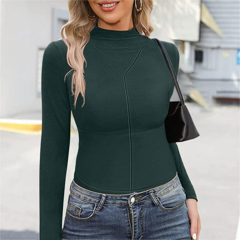 High Neck Solid Knotted Long Sleeve Blouse, Street Style Store