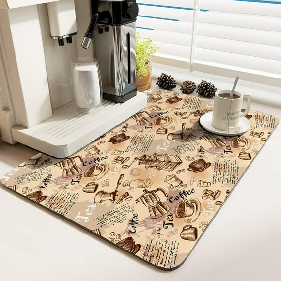 Coffee Bar Mat Rubber Dish Drying Mat For Kitchen Counter Coffee Mat for Home Bar Gift Kitchen Mat Coffee Bar Accessories Decorative Sunflower lemon Coffee Shop Dish Drying Pad
