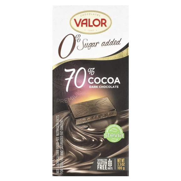 Valor 0% Sugar Added, 70% Cocoa Dark Chocolate, 3.5 oz (100 g)