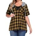 thumbnail image 3 of Setooff Womens Short Sleeve Tops, Hooded Buffalo Plaid Open Shirt, Pocket Loose Plus Size Blouses Casual Outerwear, 3 of 6