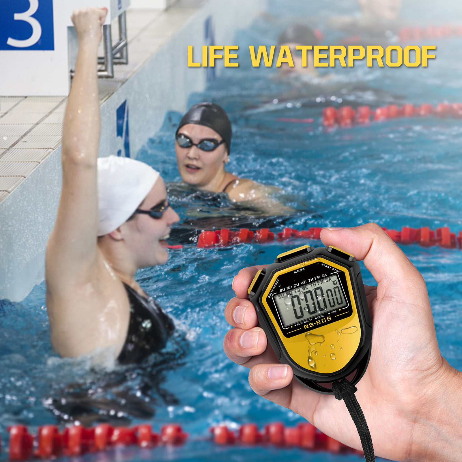 Stopwatch Digital Sports Timer and Whistle Set Waterproof for Swimming Marathon 