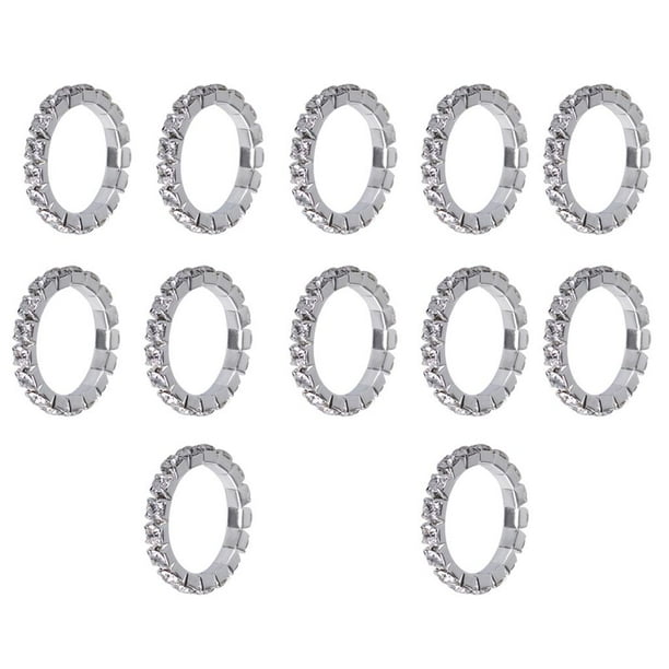 12 Uds. Anillo de cristal blanco de una hilera brillante elástico Simple para mujer ajustable- Plata + blanco Yuyangstore Anillos elásticos para mujer