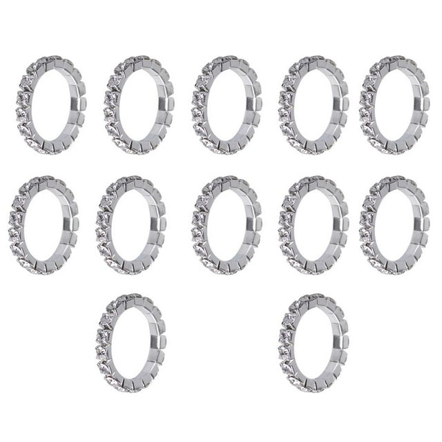 12 Uds. Anillo de cristal blanco de una hilera brillante elástico Simple para mujer ajustable- Plata + blanco Yuyangstore Anillos elásticos para mujer