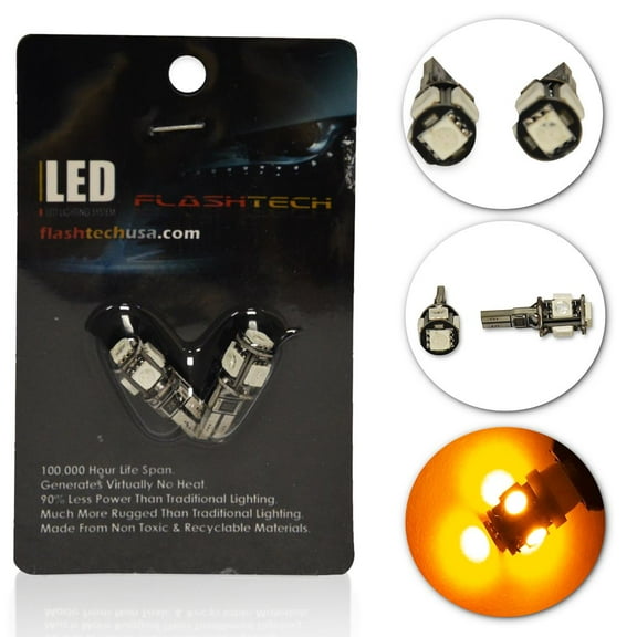 Flashtech Extremely Bright LED Bulbs for Car Interior Dome Map Door Courtesy License Plate Lights - Amber - T10 Canbus