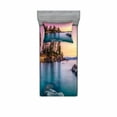 thumbnail image 2 of Ambesonne Nautical Fitted Sheet & Pillow Sham Set, Tranquil Serene View, Full, Pink Blue, 2 of 3
