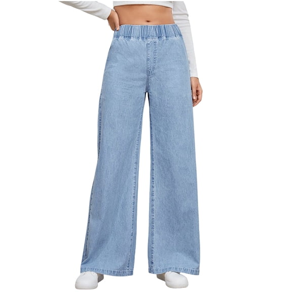 Ohufall Wide Leg Jeans for Women Trendy High Waisted Jeans Stretchy Straight Leg Denim Pants with Pockets