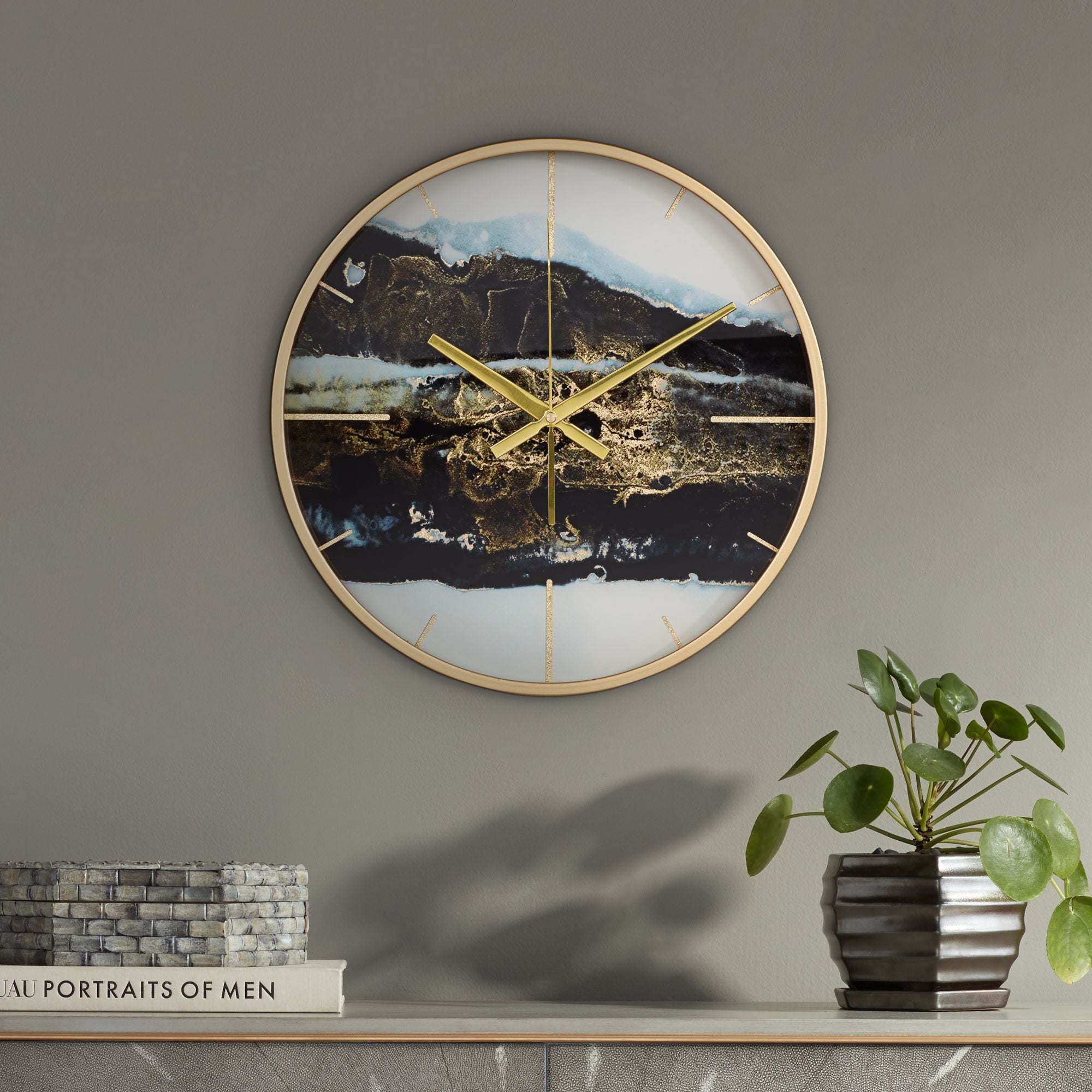 River Parks Studio Willowra Black and Gold 14 1/2 Round Wall Clock
