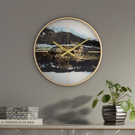 River Parks Studio Willowra Black and Gold 14 1/2 Round Wall Clock