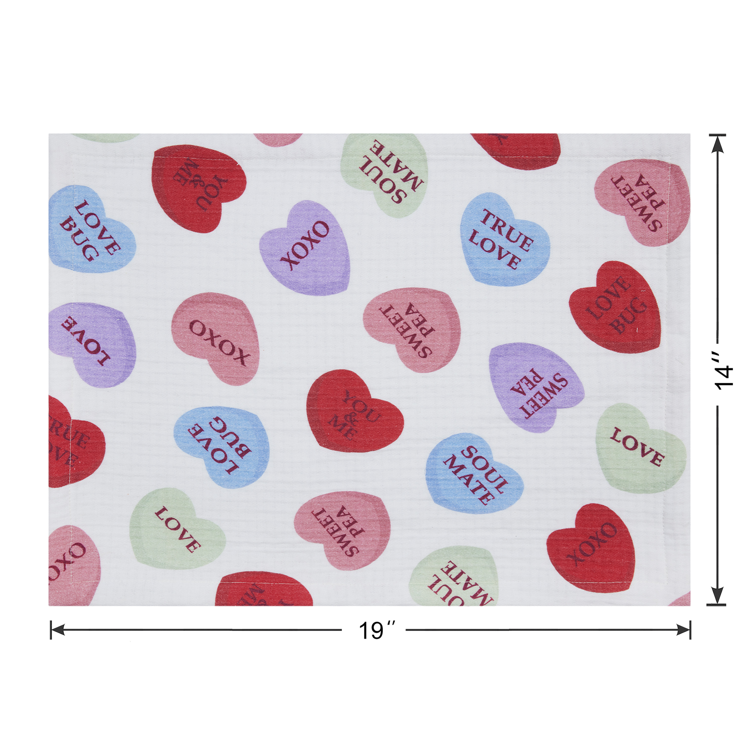 Conversation Hearts 4 Pack Table Placemat Set - 14" x 19" Each - 100% Cotton, Multi-color