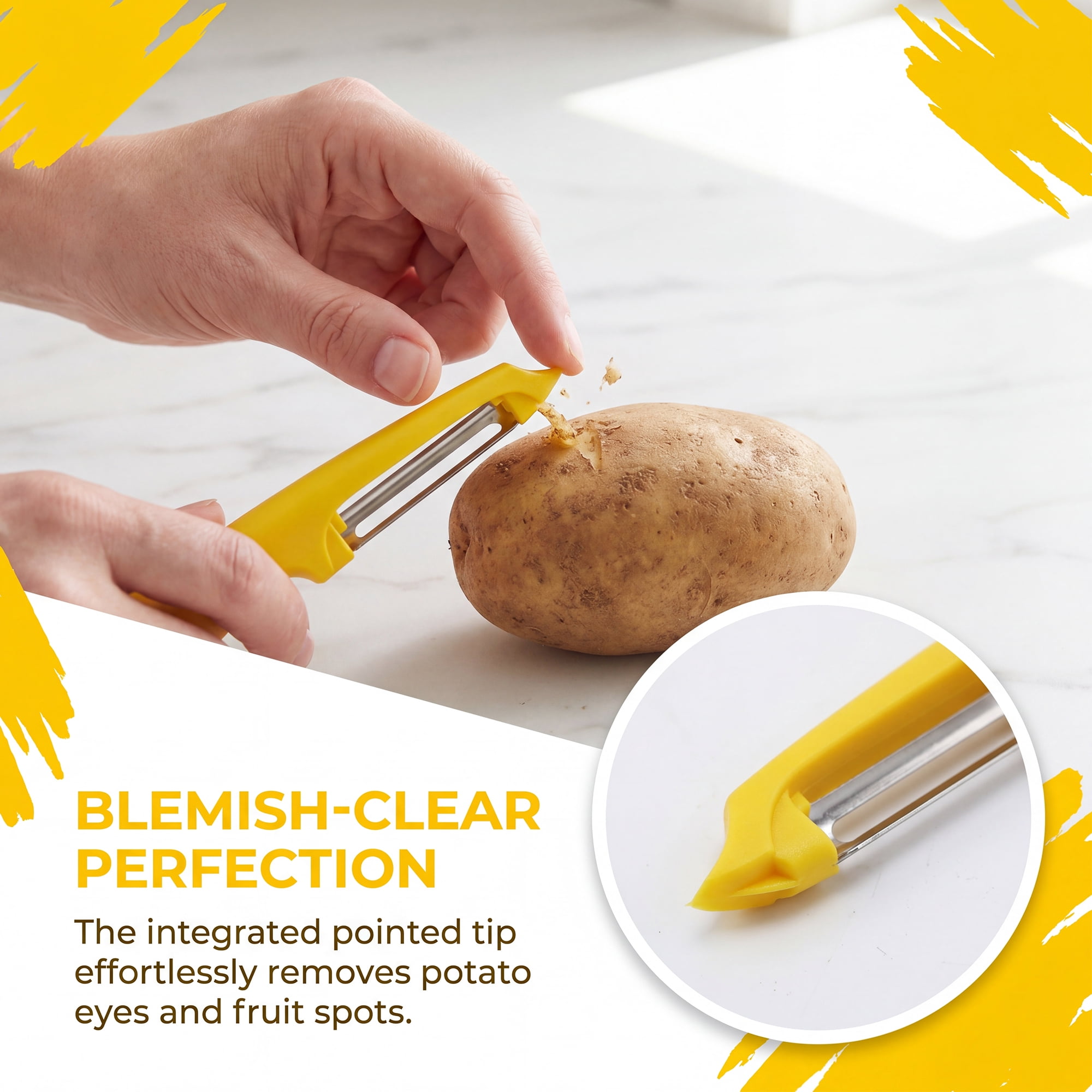 Unique Bargains Plastic Vegetable Peeler with Ergonomic Handle for Peeling Yellow 7.3x1 in