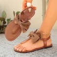 thumbnail image 5 of Kojanyu Women's Bow Knot T-Strap Flat Sandals Open Toe Summer Casual Beach Walking Thong Shoes PU Leather Slip On Footwear, 5 of 10