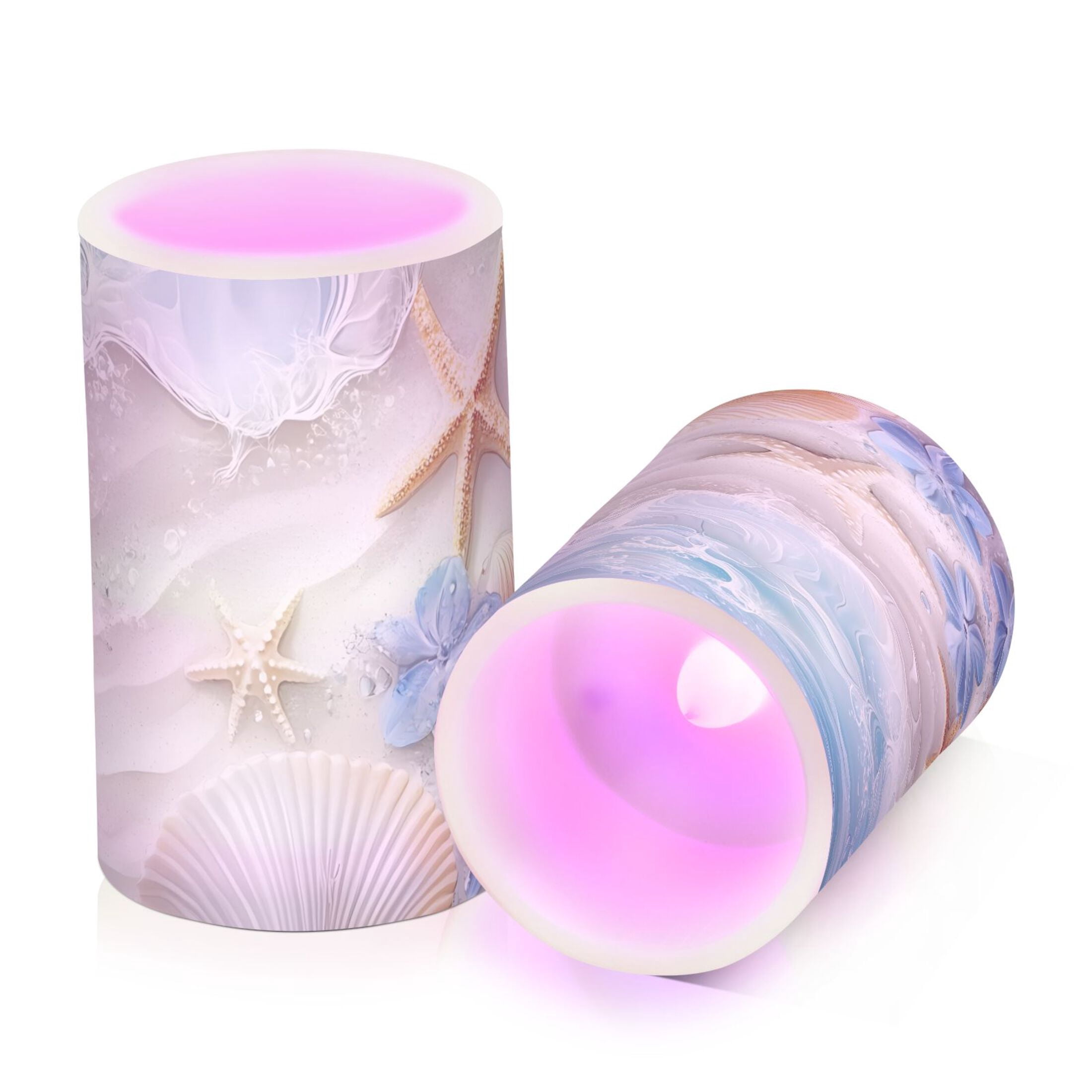 Seashell Starfish Flickering Flameless Candles Battery Operated with Remote Timer LED Pillar Candles Set of 2