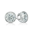 thumbnail image 1 of 1 Carat Lab Grown Diamond Stud Earrings in 14k White Gold Round (E-F, VS1-VS2) Bezel-set, Push-backs by Diamond Wish, 1 of 3