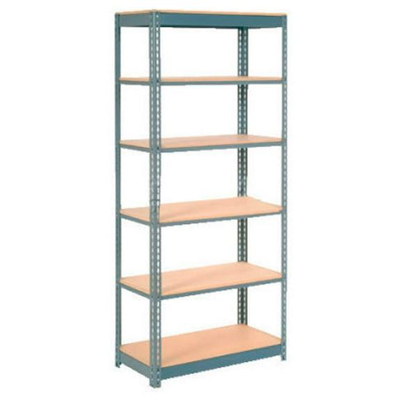 Global Industrial B2297494 Heavy Duty Shelving with 6 Shelves & Wood Deck - Gray - 36 x 18 x 96 in.