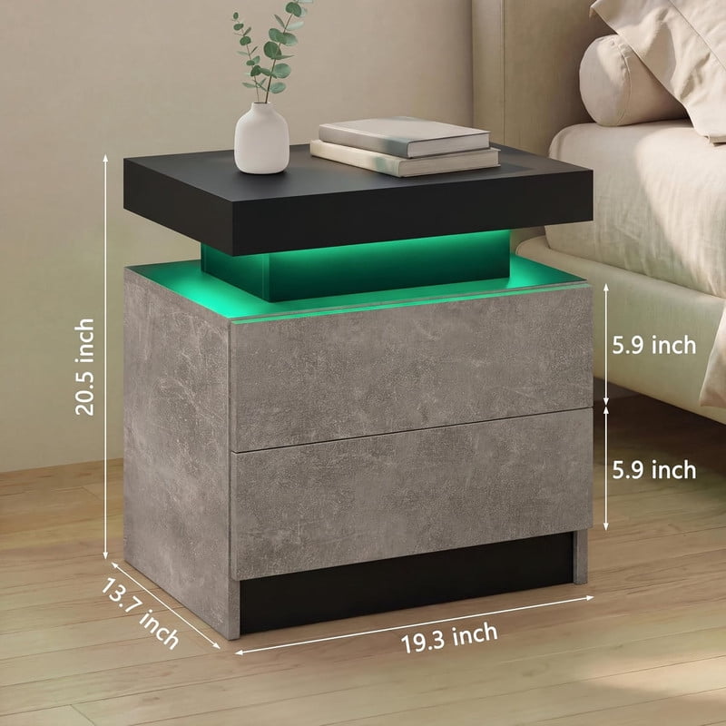 Howcool LED Nightstand, 2 Drawer Bedside Side Table with LED Lights for Bedroom Living Room