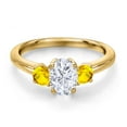thumbnail image 3 of Gem Stone King 18K Yellow Gold Plated Silver White Moissanite and Yellow Sapphire Engagement Ring for Women | 1.22 Cttw | Oval 7X5MM | Gemstone Birthstone | Size 8, 3 of 7