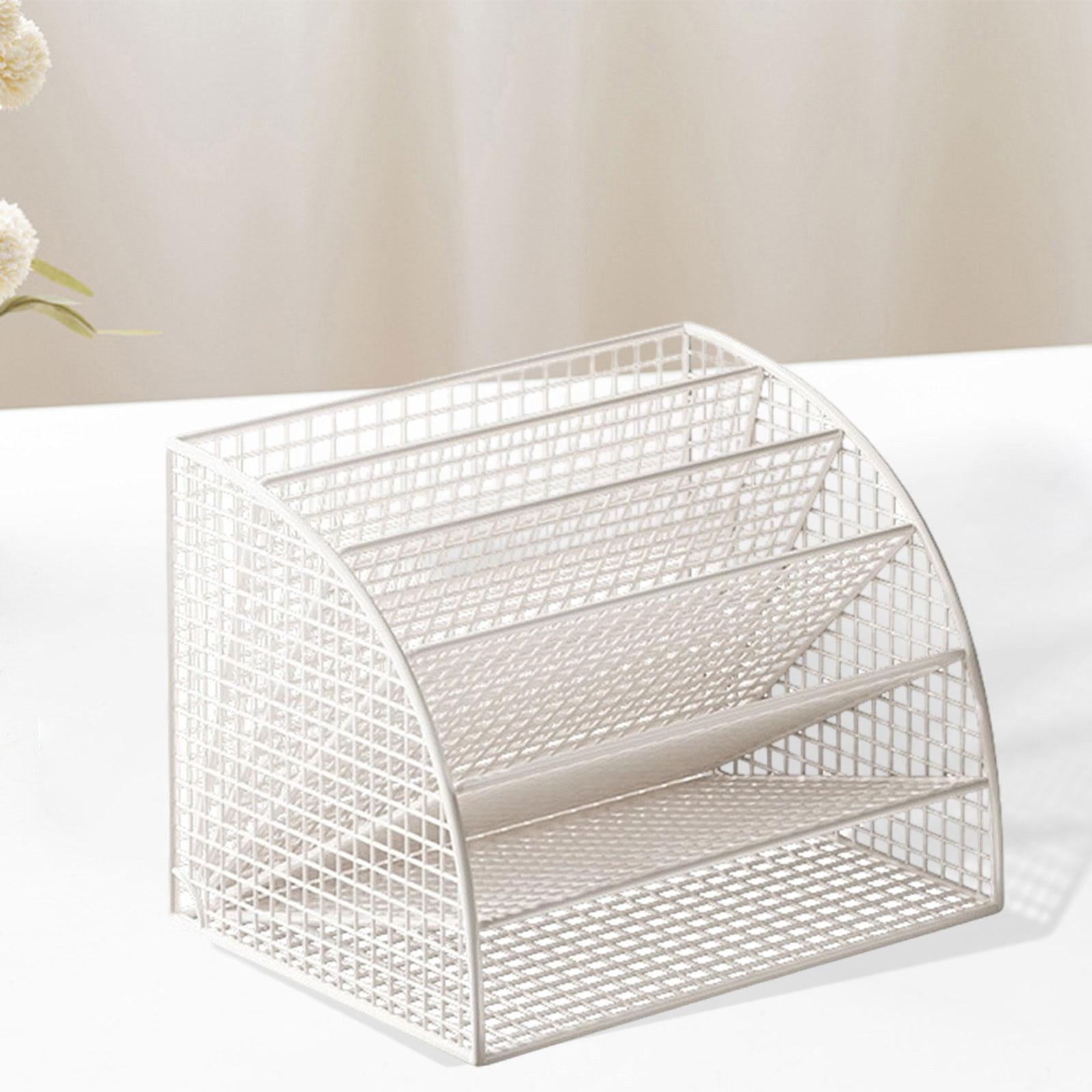 File Organizer Desktop Holder Storage Rack Fan Shaped 6 Compartments for Home Office Desks Organization