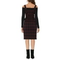 thumbnail image 3 of INSPIRE CHIC Women's Elegant Plaid Button Front Tie Waist Pinafore Overall Pencil Dress XL Burgundy, 3 of 5