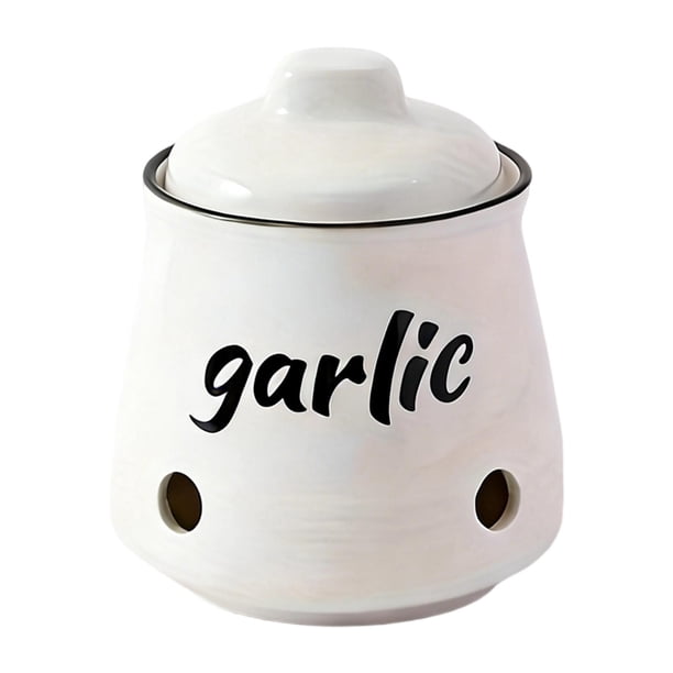 Recipiente ventilado para guardar ajos, soporte para ajos, contenedor de almacenamiento para encimera de cocina o hogar. Blanco