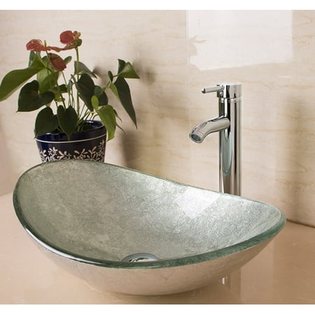 - US Bathroom Vanity Art Oval Glass Vessel Sink Basin Faucet Popup Drain Combo NEW