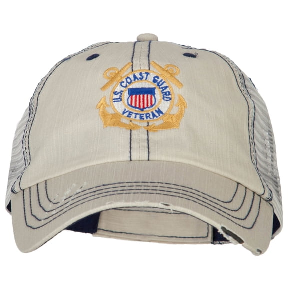 US Coast Guard Anchors Veteran Embroidered Low Profile Cotton Mesh Cap - Putty OSFM