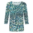 thumbnail image 4 of 3/4 Length Sleeve Womens Tops Plus Size Trendy Sequin Spring Tunic Shirts Classic-Fitted Crew Neck Pullover Blouses(Blue,XXL), 4 of 4