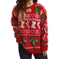 thumbnail image 1 of HNMKIU Chandail en Tricot Flocon de Neige Mode Femme Col Rond Manches Longues Confortable Hiver z9101-Rouge,G, 1 of 9