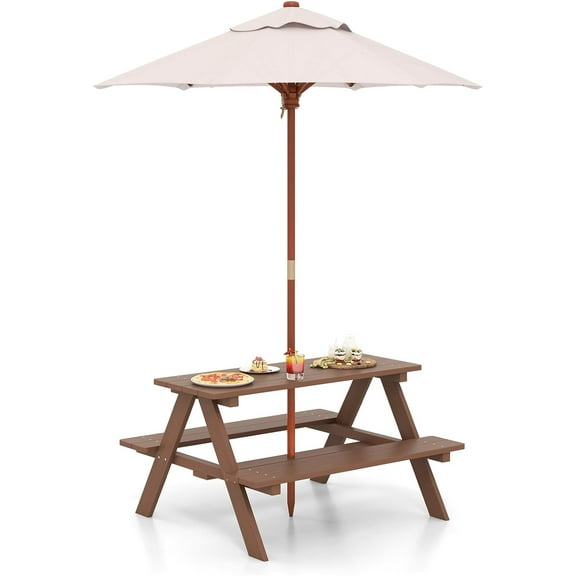 HOMGX Kids Outdoor Table with Umbrella, Wooden Toddler Picnic Table &  Set, Children’s Backyard Furniture, Patio Picnic Table for Kids 2-5, Boys & Girls