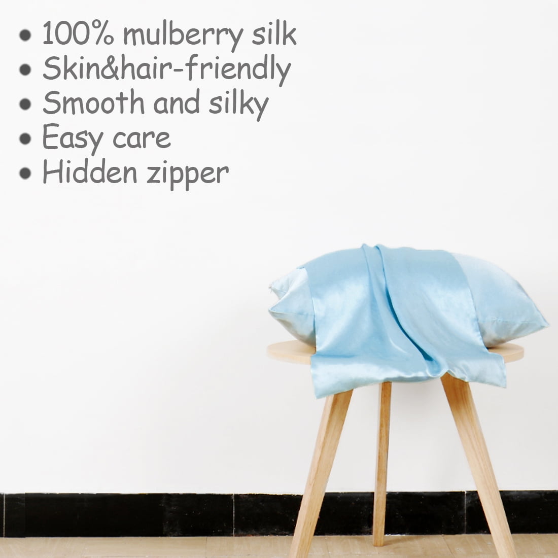 Unique Bargains 1 Piece 100% Silk Pillowcase Light Blue Standard