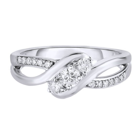 AFFY White Natural Diamond Three-Stone Fashion Ring In 10k White Gold (0.38 Cttw)