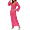 thumbnail image 4 of INSPIRAR CHIC Vestido de baño de ganchillo maxi de manga larga con escote en V y huecos para mujeres S Rosa intenso, 4 of 6