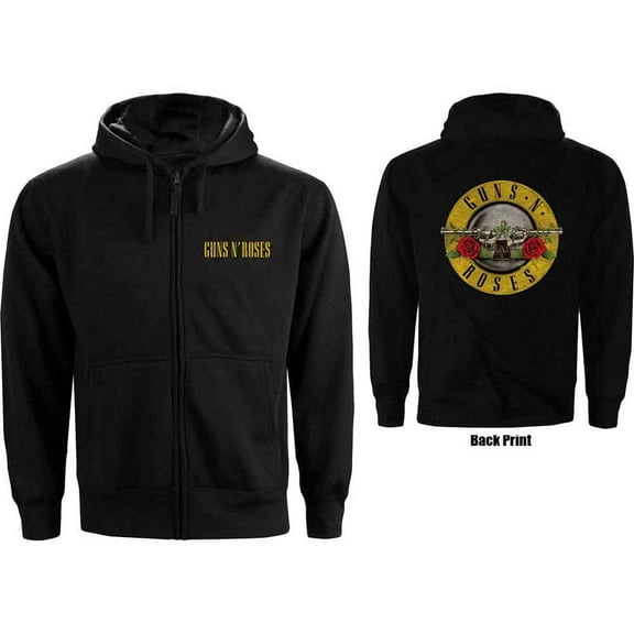 Guns N' Roses Unisex Zipped Hoodie Sweatshirt Classic Logo (Back Print) (Large)