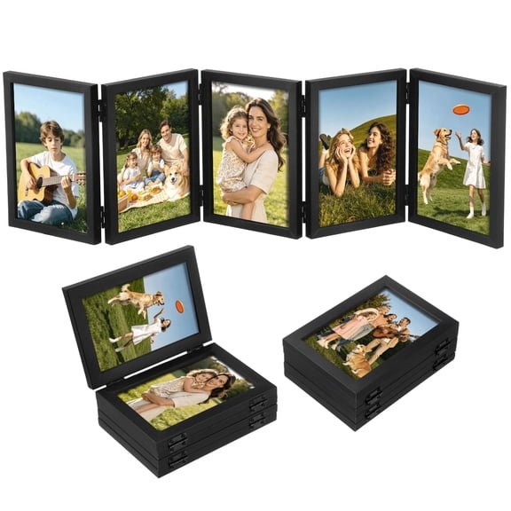 5 Folding Hinged Picture Frame, Foldable Collage Photo Frame for 4x6 in Photos, Desktop Five Panel Hinged Display Holder for Home Office Decor
