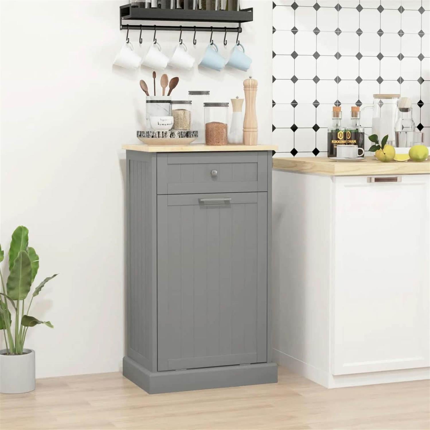 Demi Bonn 35" Kitchen Tilt-Out Trash Bin Cabinet Standalone Recycling Bin Holder with Drawer for Modern Kitchen, Gray