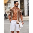thumbnail image 2 of COOFANDY Men's Knit Shirts Short Sleeve Button Down Polo Shirt Striped Casual Summer Beach Shirts, 2 of 6