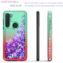 Samsung Galaxy A21 Phone Case, Liquid Floating Glitter Quicksand Bling with Spot Diamond Cover - Green/Red