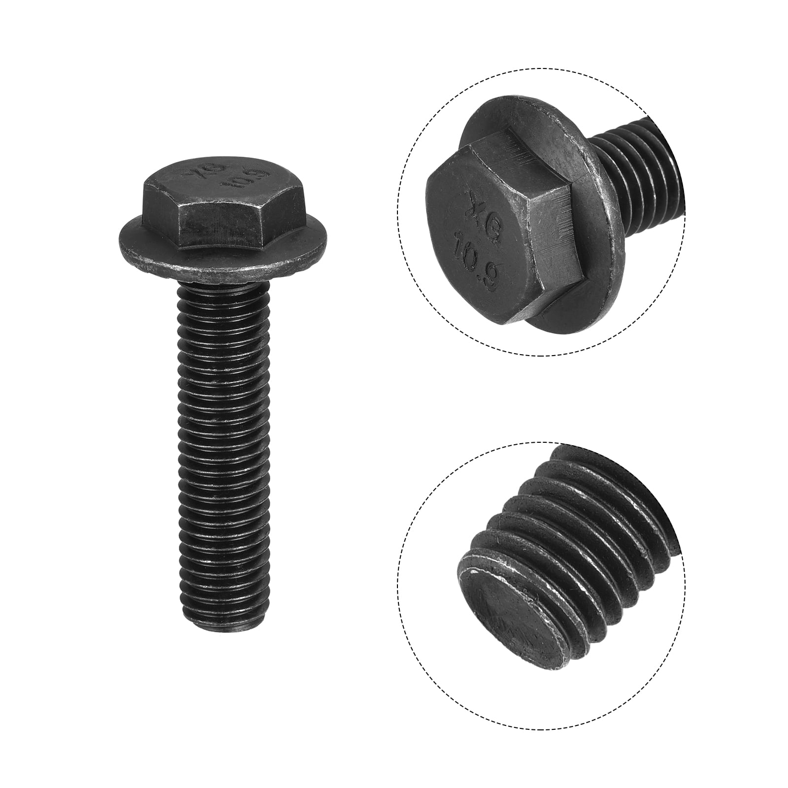 Unique Bargains Hex Serrated Flange Bolts with Black Oxide Coating for Uses M12-1.75x50mm