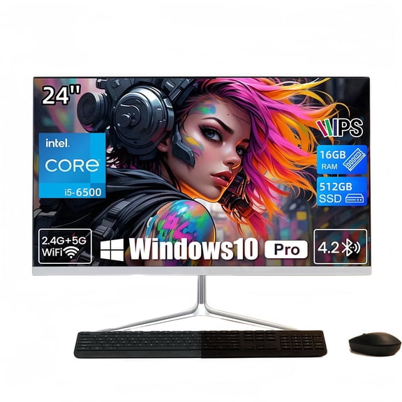 TOEMAAGIC All-in-One Desktop 24″ FHD Display Intel Core i5-6500 16GB RAM 512GB SSD Windows 10,Mouse,Keyboard ,White