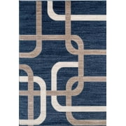 Frieda Navy Blue Beige Modern Area Rug 2' x 3'3"
