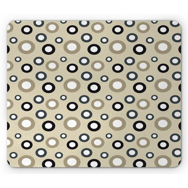 Geometric Circle Mouse Pad, Disc Shaped Curve with Interior Hoops on Beige Vintage Inspired, Rectangle Non-Slip Rubber Mousepad, Multicolor, by Ambesonne