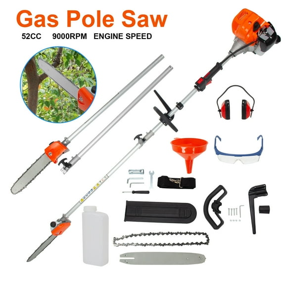 52CC 2-Cycle Pole Saw Gas Powered Chainsaw 9.3ft Extendable Tree Hedge Trimmer